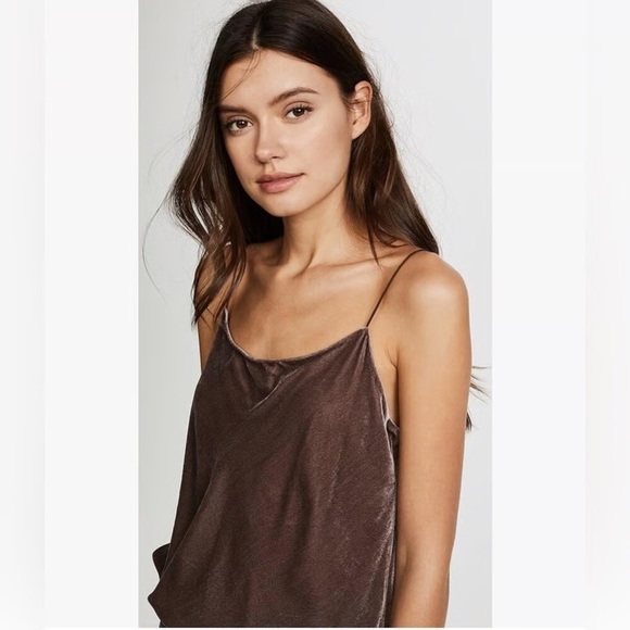 VINCE NWT Velvet Spaghetti Strap Camisole Cami Tank Top Cocoa Bean M Brown - Picture 6 of 10
